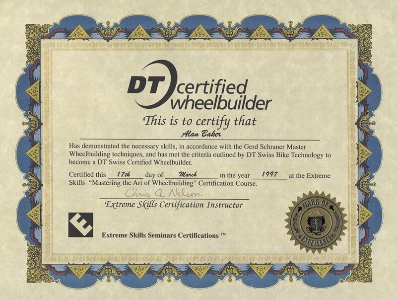 DT Certified Wheelbuilder certificate